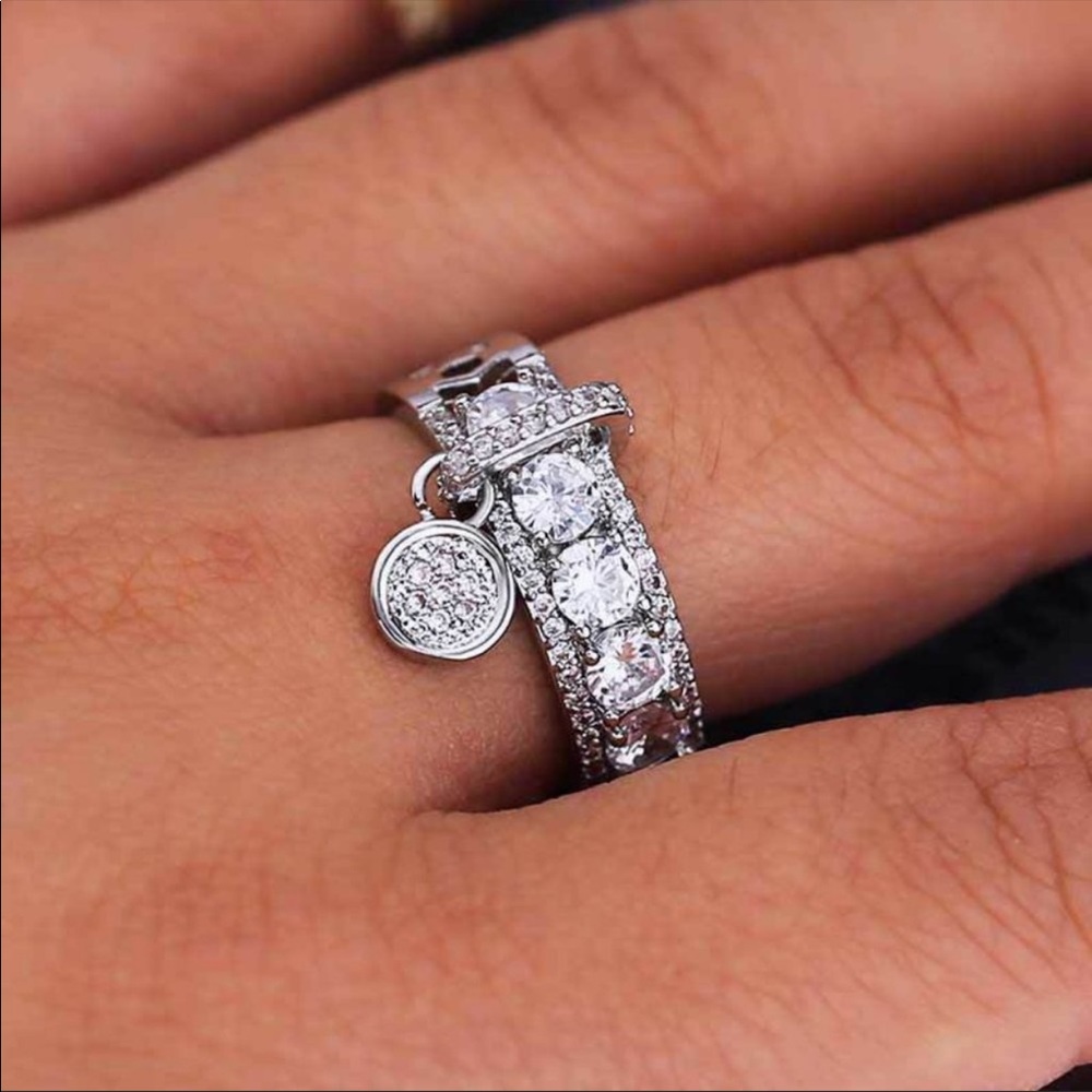 New 925 Silver Diamond Drop Ring - Picture 4 of 6